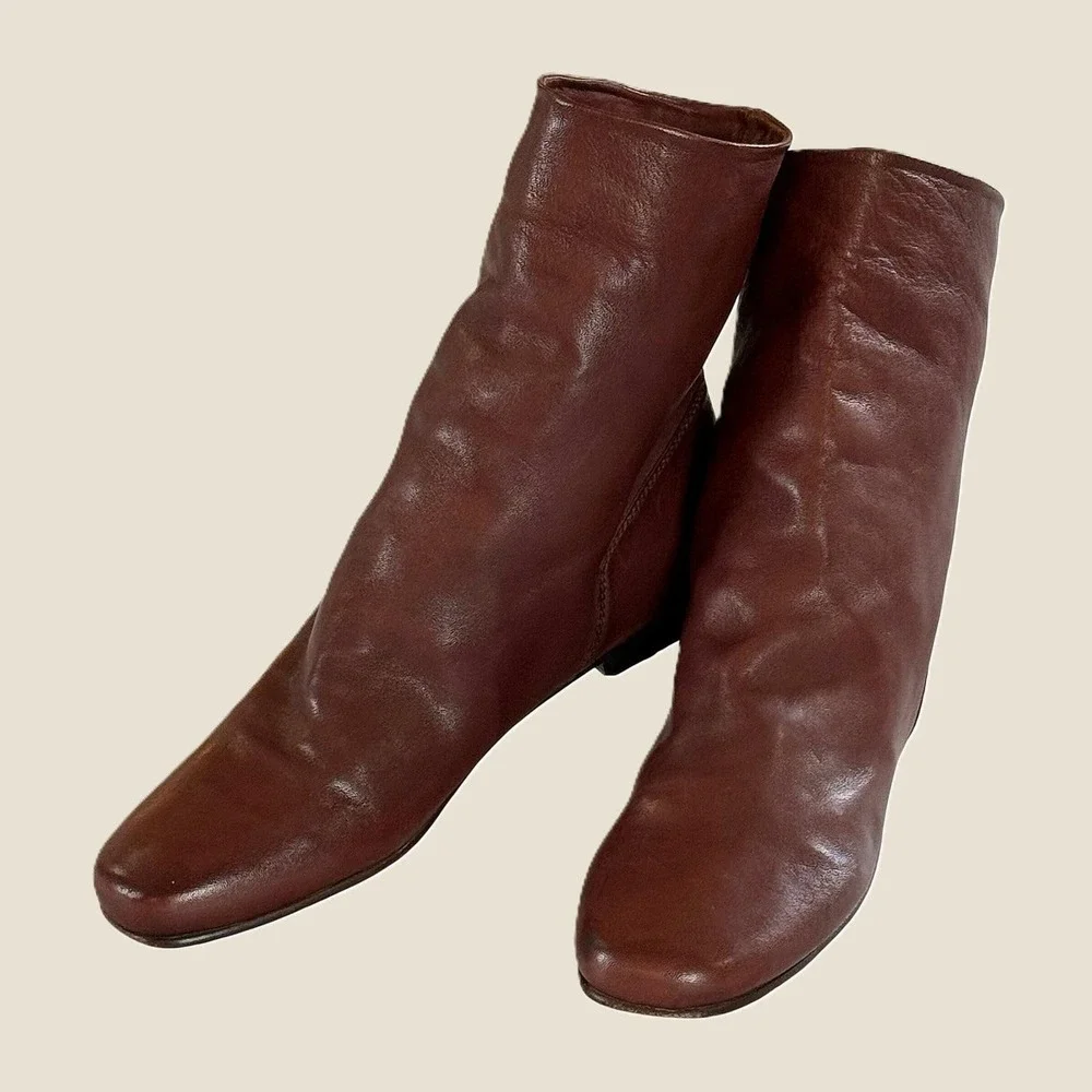 Robert Zur Cognac Leather Slouch Ankle Boots Square Toe Flat 8.5 AA Narrow